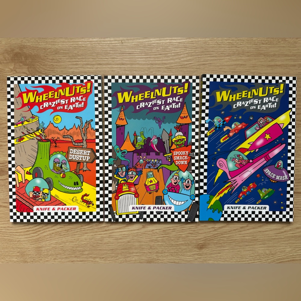 New! Usborne Wheelnuts! Books 1-3 Space Mash, Spooky Smackdown, Desert Dumpster